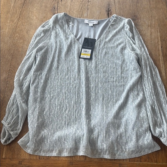 NINE WEST SILVER V NECK BLOUSE - Picture 1 of 5